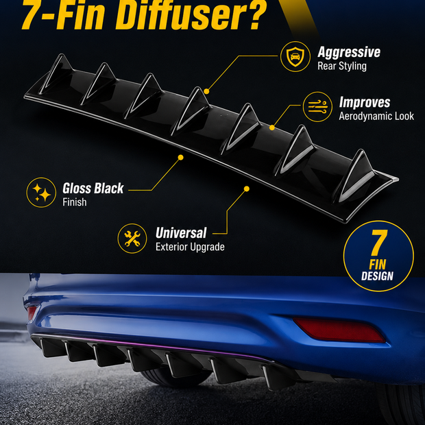 Universal 7-Fin Diffuser | Gloss Black Aerodynamic Body Kit | Universal Car Exterior Styling Accessory