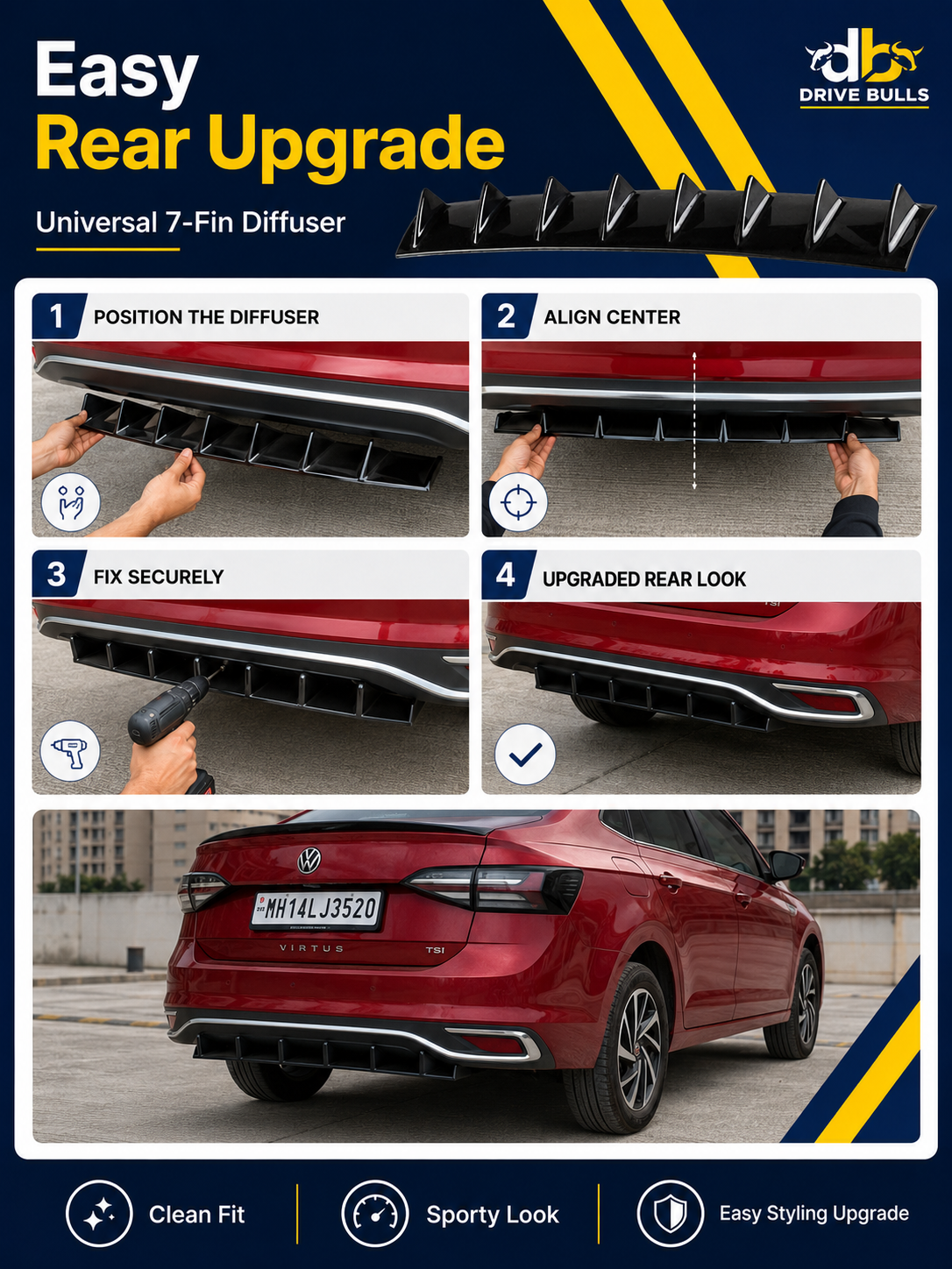 Universal 7-Fin Diffuser | Gloss Black Aerodynamic Body Kit | Universal Car Exterior Styling Accessory