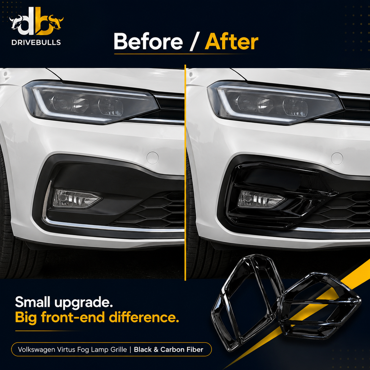 Volkswagen Virtus Fog Lamp Grille | Black & Carbon Fiber