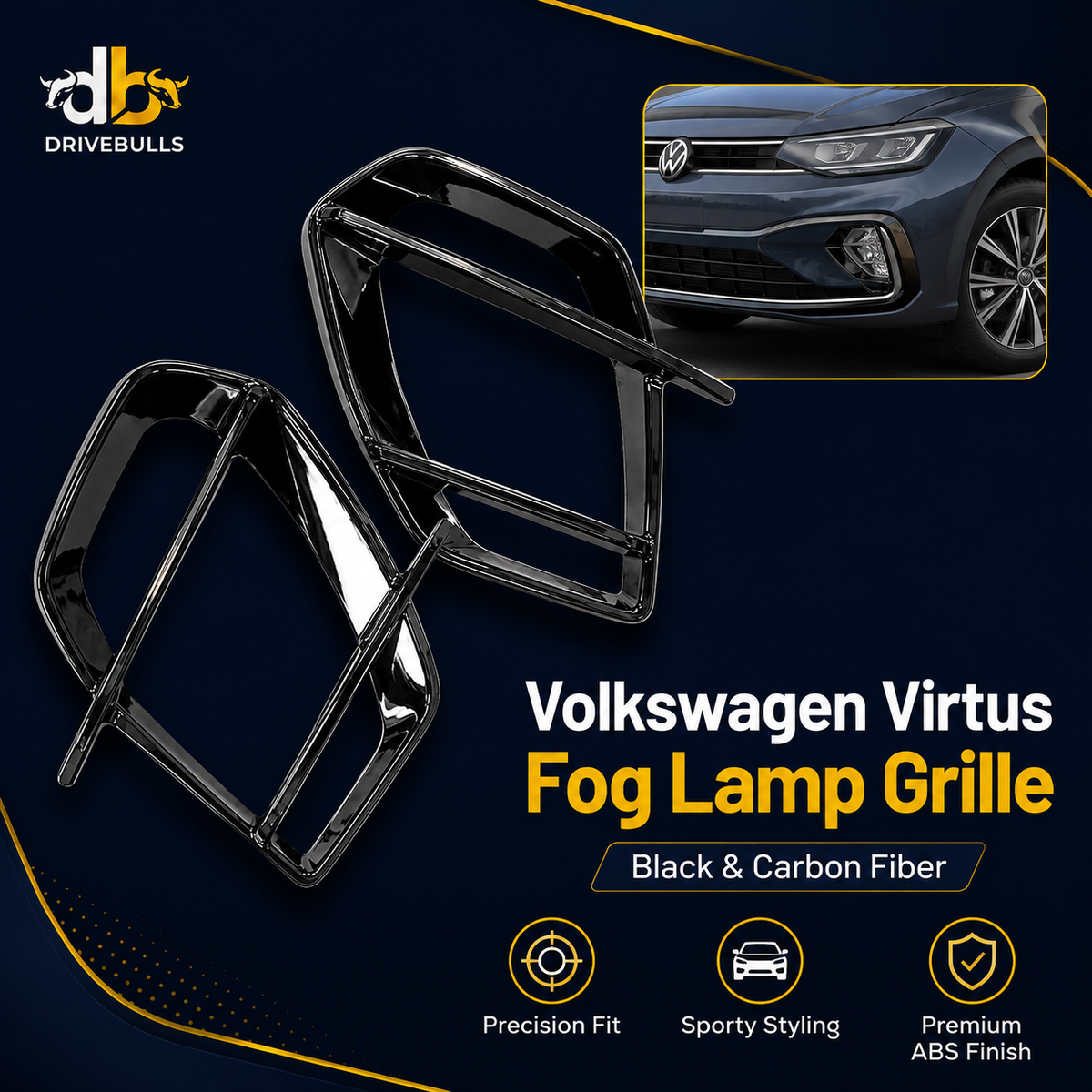Volkswagen Virtus Fog Lamp Grille | Black & Carbon Fiber