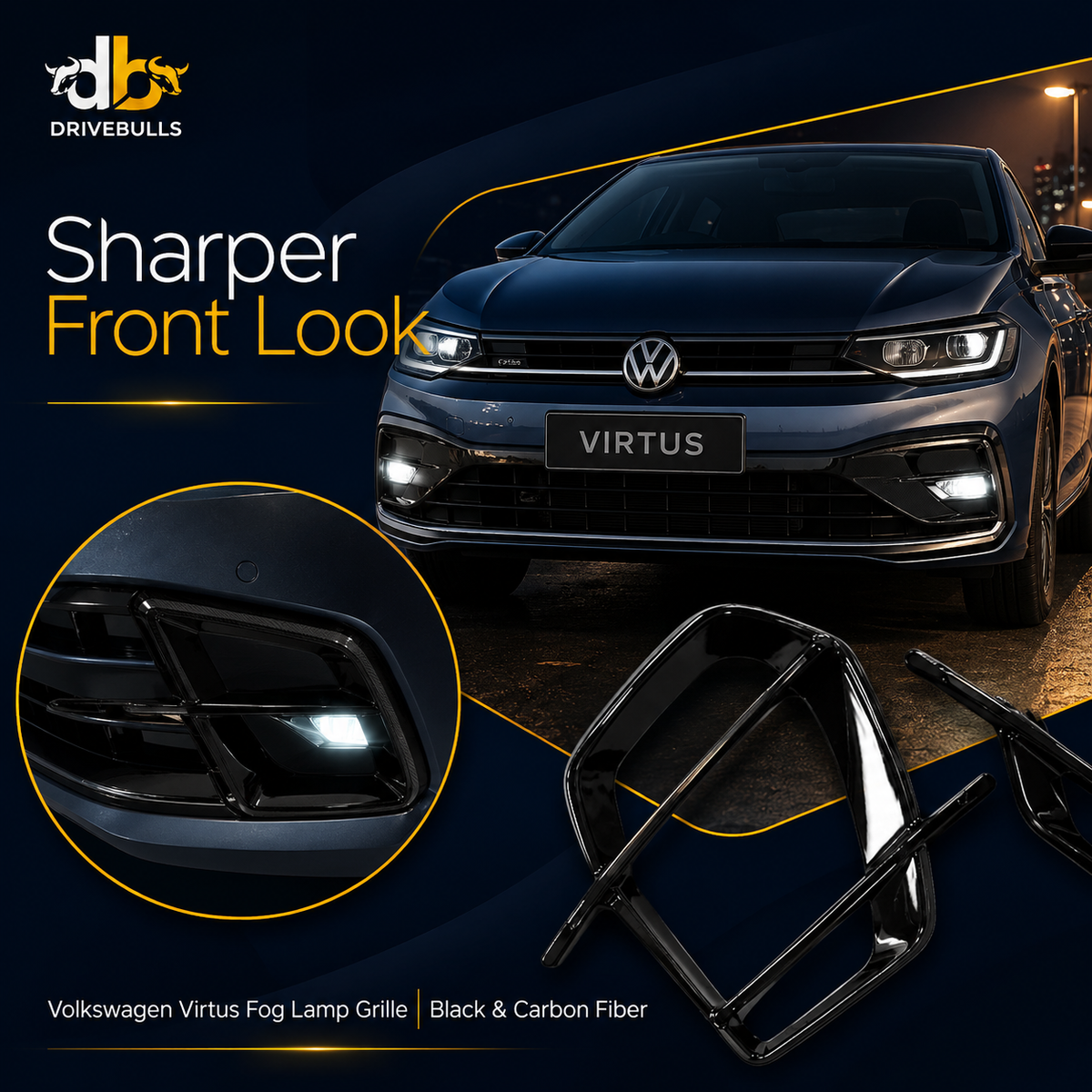 Volkswagen Virtus Fog Lamp Grille | Black & Carbon Fiber