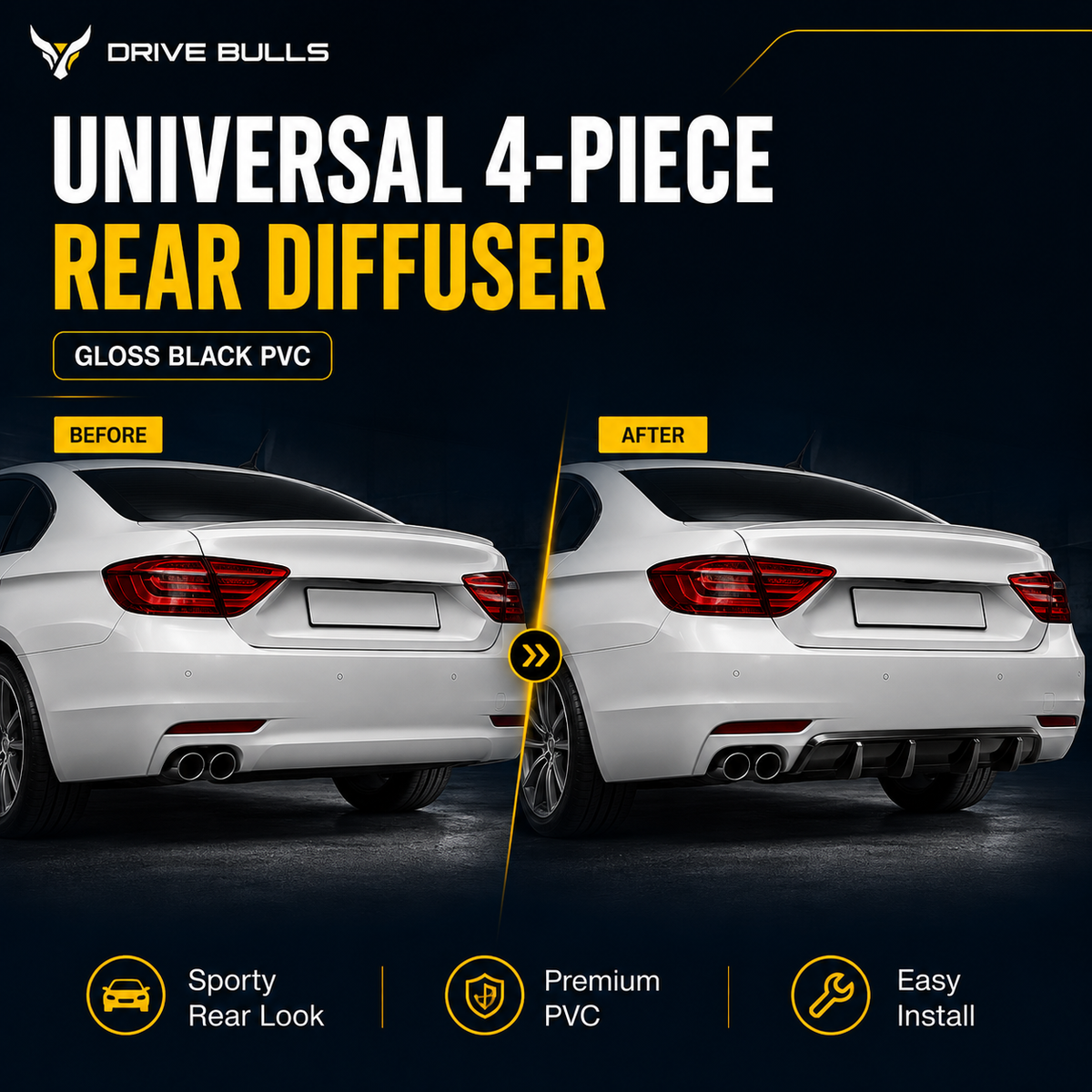 Universal 4-Piece Rear Diffuser | Gloss Black PVC