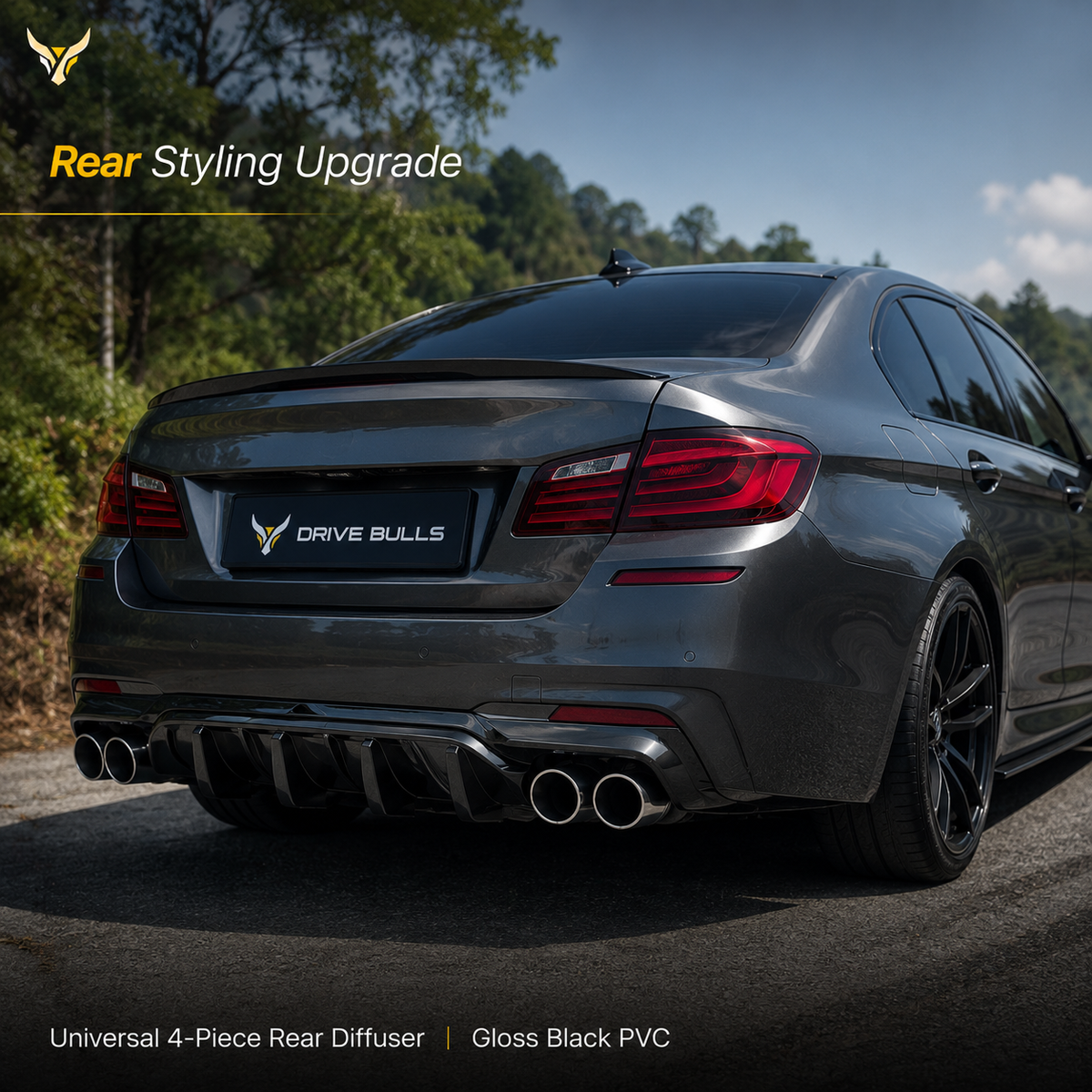 Universal 4-Piece Rear Diffuser | Gloss Black PVC