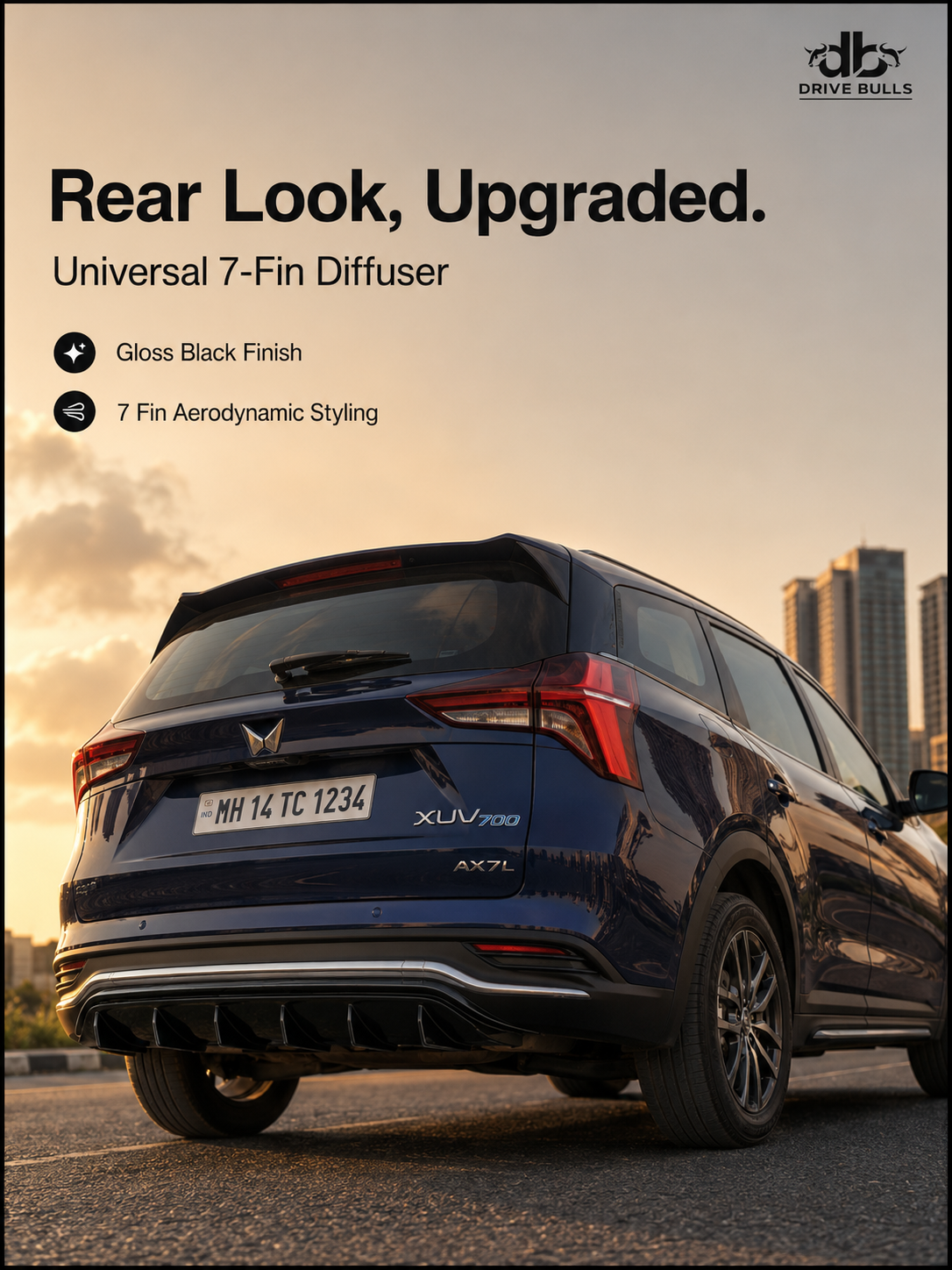 Universal 7-Fin Diffuser | Gloss Black Aerodynamic Body Kit | Universal Car Exterior Styling Accessory