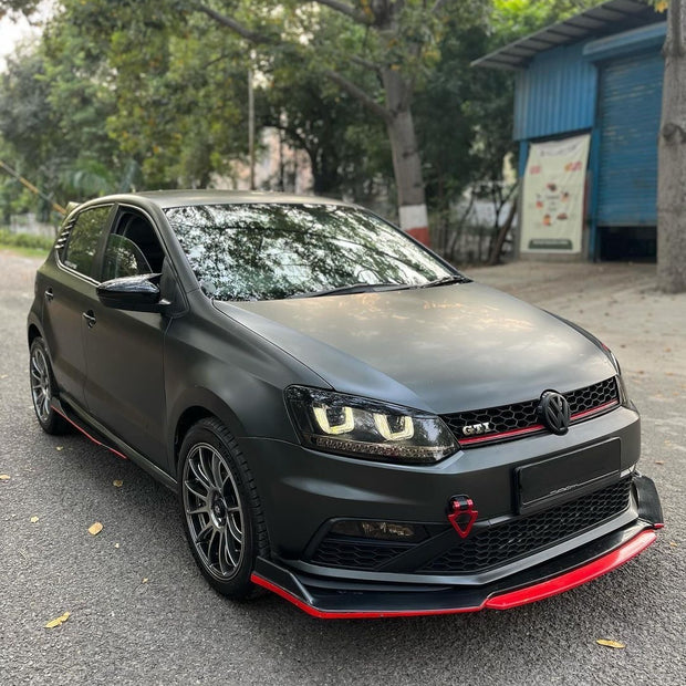Universal 6 Pc Front Splitters & Side Skirts Kit | Gloss Black Red Lip Styling Kit