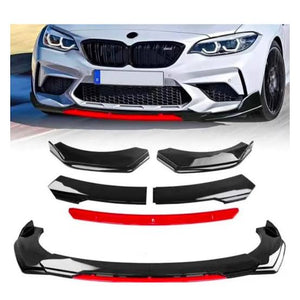 Universal 6 Pc Front Splitters & Side Skirts Kit | Gloss Black Red Lip Styling Kit